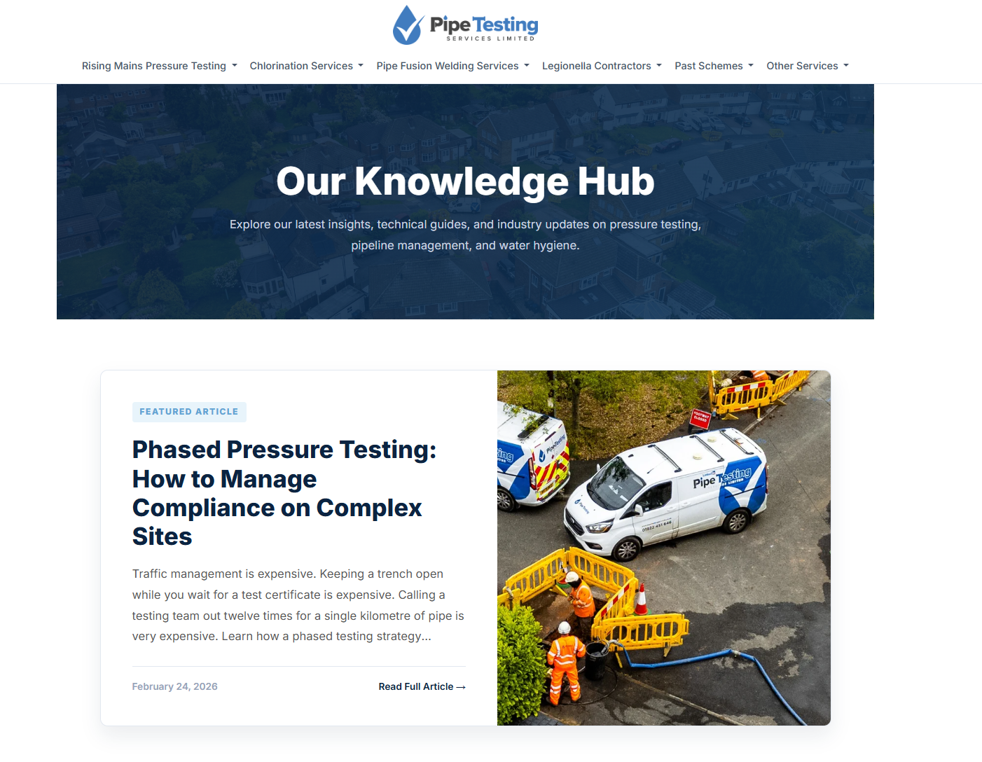 Desktop and mobile viewport screens showing the newly redesigned Pipe Testing Services website, engineered on the QORX platform.